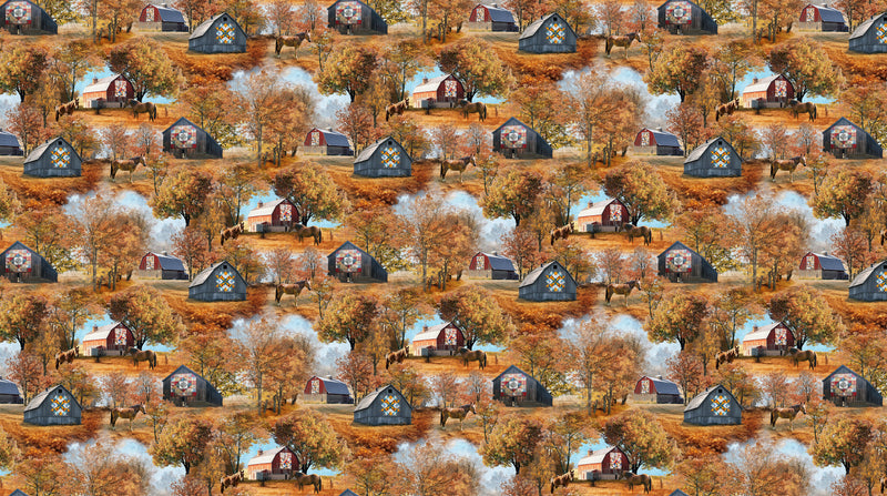 Barn Quilts - Rust Multi Barn Scene