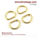 3/4" Gold D-Rings - Package of 4