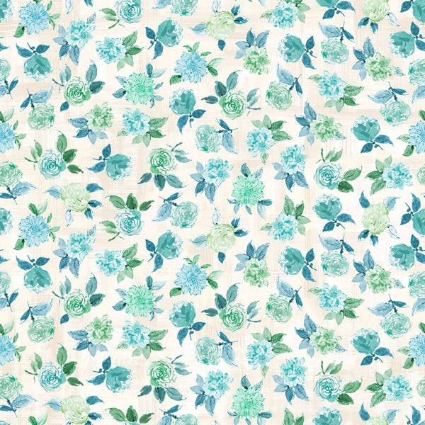Nature Studies - Cream Aqua Medium Floral