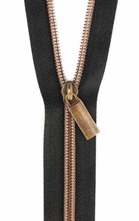 Black Tape #5 Nylon Antique Coil Zippers: 3 Yards with 9 Pulls