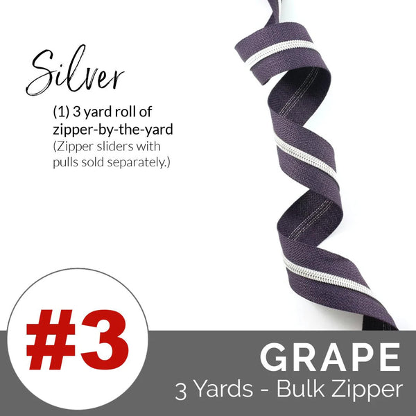 Grape #3 Nylon Nickel Coil Zipper 3 Yards